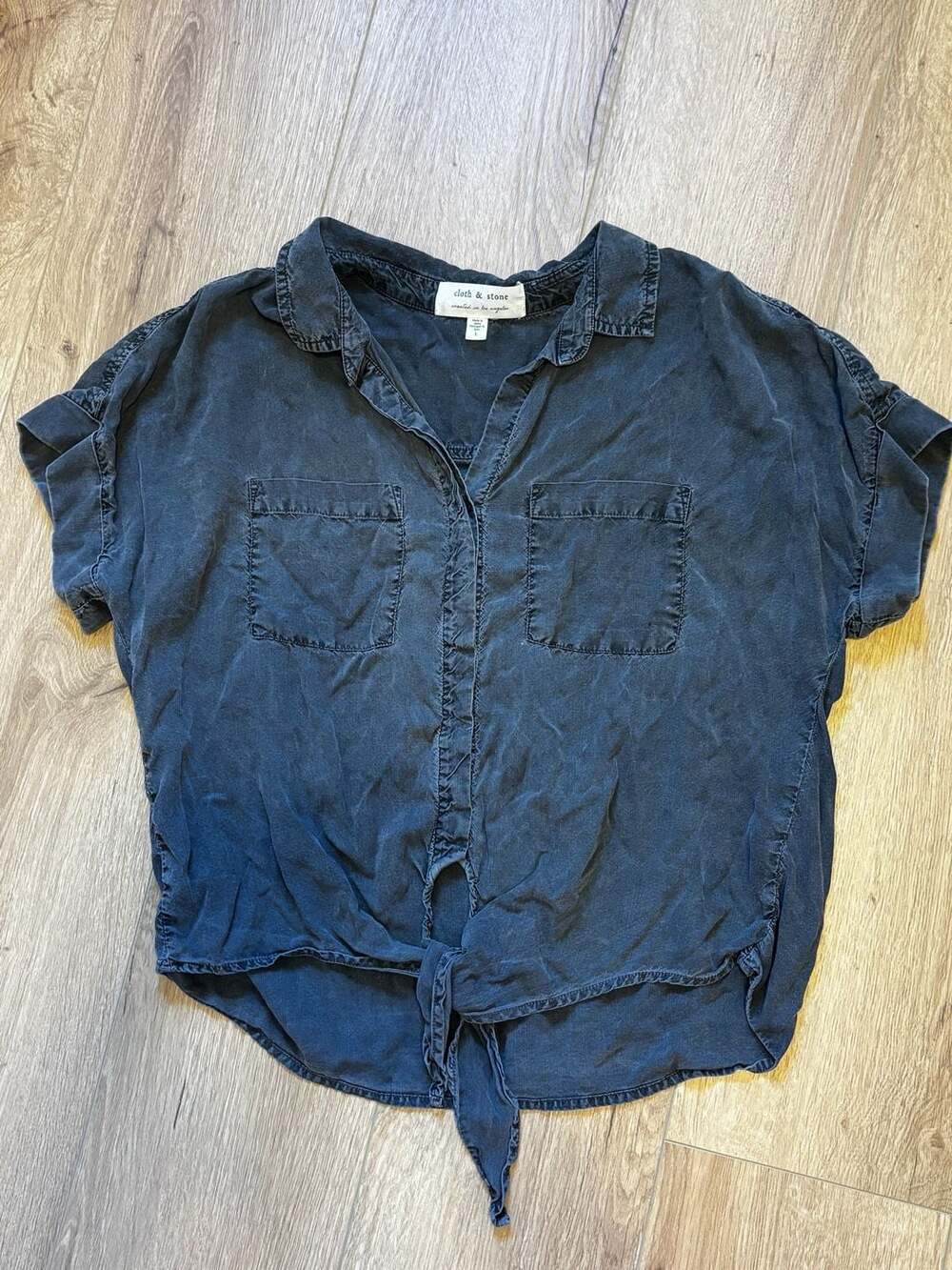 Cloth & Stone Tencel Short Sleeve Tie Front Button Down Shirt Size L